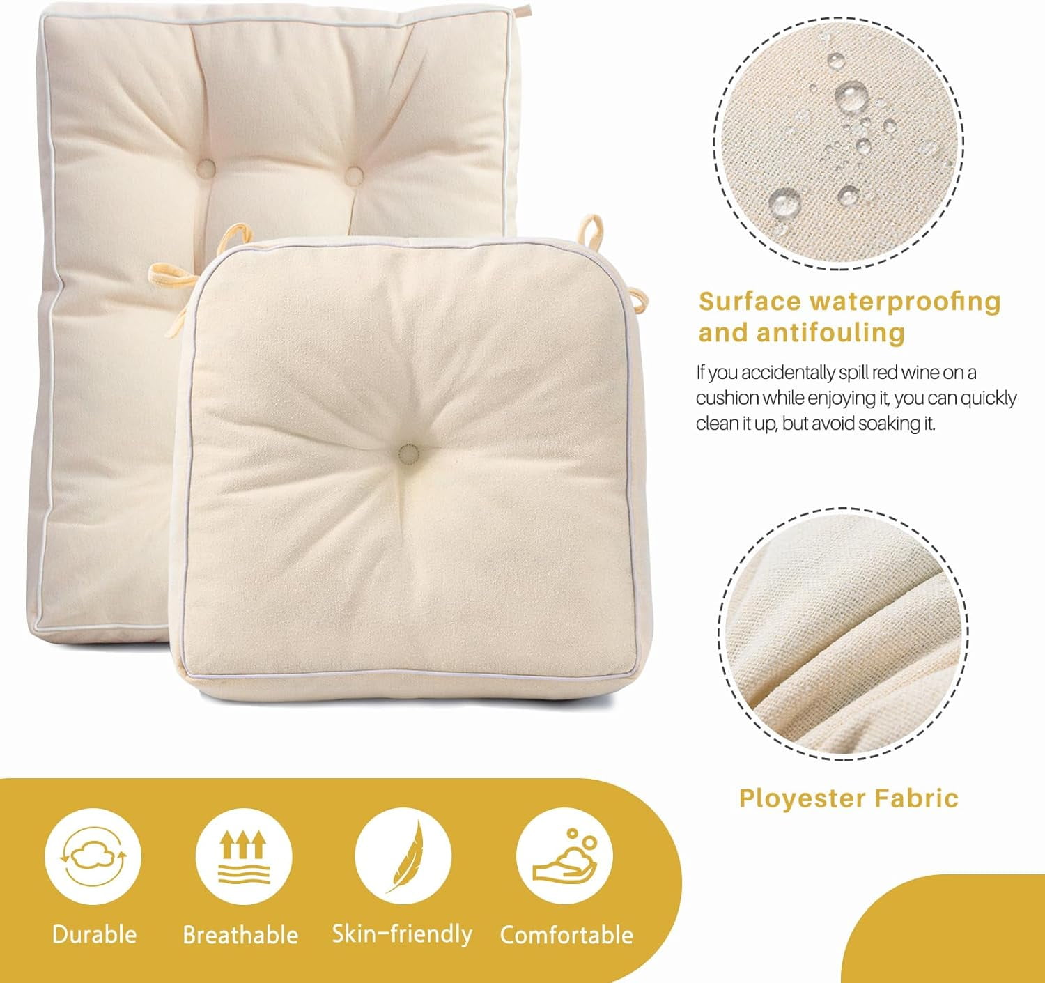 Parojati 28*18*5 Rocking Chair Cushion, Set of Thicken Seat & Back Chair Cushions with Memory Foam, Non-Slip Chair Pad with Ties for Indoor&Outdoor Rocker Beige