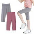 thumbnail image 1 of URMAGIC 2 Pack Toddler Girls Skinny Stretch Athletic Leggings Little Kids High Waisted Yoga Pants Knee Length 4-13 Years, 1 of 16