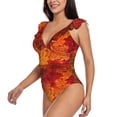thumbnail image 3 of Fotbe Autumn Leaf Women's Tummy Control Swimsuits Slimming One Piece Bathing Suit Ruffle Wrap V Neck Swimwear-, 3 of 8
