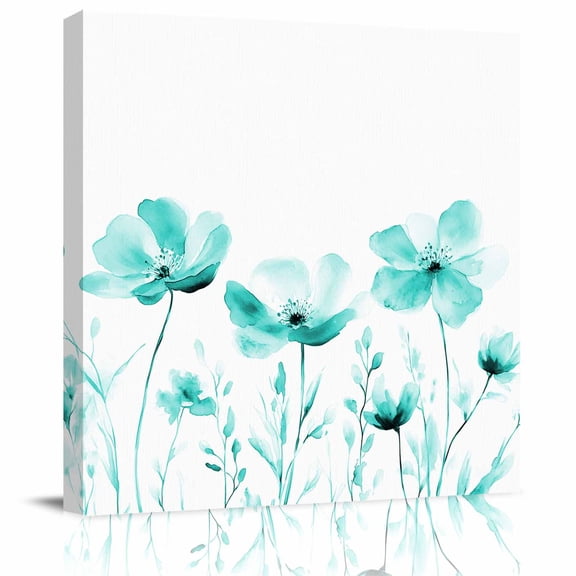Framed Canvas Wall Art for Living Room Watercolor Flower Wall Decor, Auqa Floral Aesthetic Paintings for Bedroom Office Kitchen Bathroom, Ready to Hang Artwork Wall Pictures 8x8 Inch