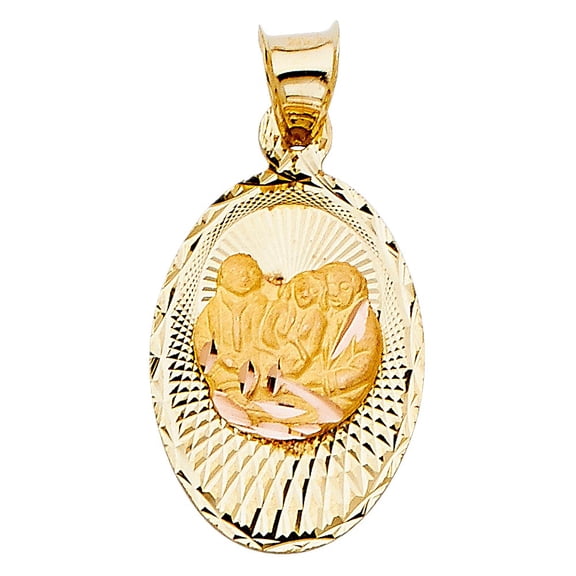 14k Yellow Solid Gold Diamond Cut Baptism Oval Charm Pendant 21mm