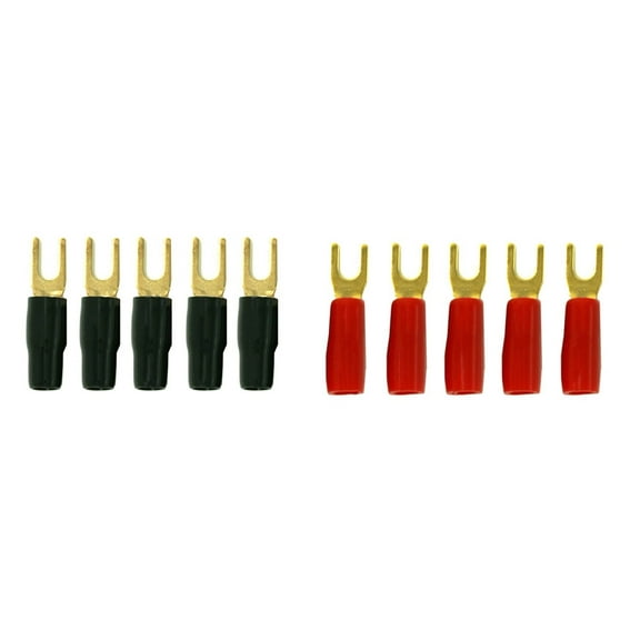 DNF 10 Pack Copper 24K Gold Plated 4 Gauge Wire Cable Spade Terminal Connectors 5 Red Boots 5 Black Boots