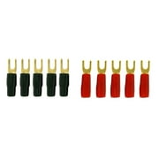 DNF 10 Pack Copper 24K Gold Plated 4 Gauge Wire Cable Spade Terminal Connectors 5 Red Boots   5 Black Boots
