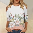 thumbnail image 2 of Women's Fashion 2024 Dressy Casual Tops Summer Clothes for Teen Girls Tie Dye Floal Printing Spring Elegant Shirts Vintage 3/4 Sleeve Loose Fit Flowy Tunic Tops Round Neck Blouse Blue T Shirts S, 2 of 5