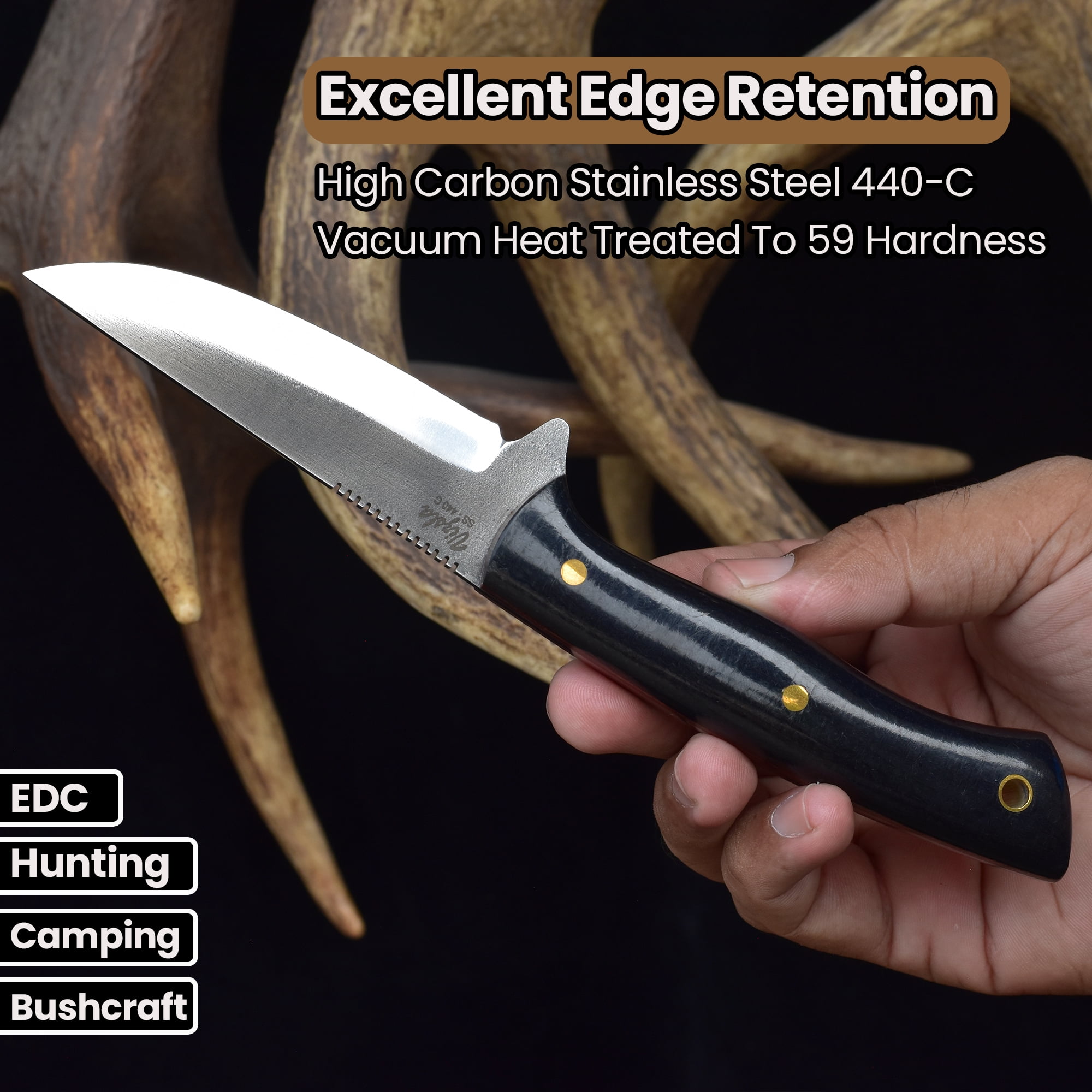 Knives Ranch Model 3097 440C Steel Bushcraft Knife with Black Micarta Handle – Heavy Duty Fixed Blade Knife for Camping, Survival, Outdoor Use & EDC Gear