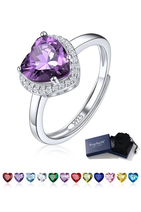 925 Sterling Silver Heart Zircon Birthstone Ring Engagement Wedding Rings for Women