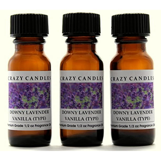 crazy candles downy lavender vanilla type 3 bottles 1/2 fl oz each (15ml) premium grade scented