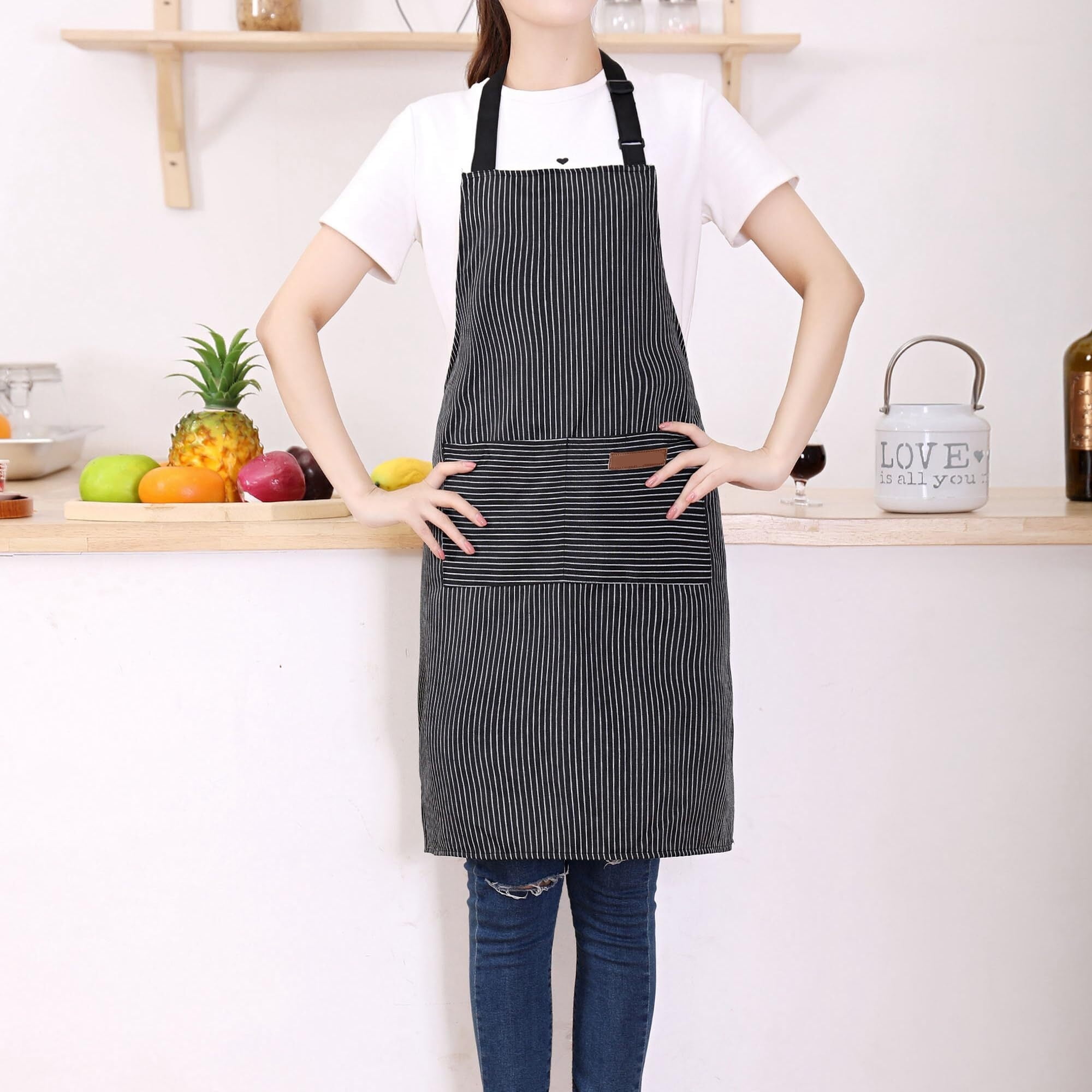 WEIKE 2Pcs of kitchen cooking aprons, double-button adjustable coverings with 2 pockets
