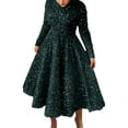 thumbnail image 2 of Dresses for Women Sequin Round Neck Long Sleeve Velvet Sparkly Pleated Maxi Dress Green M, 2 of 5