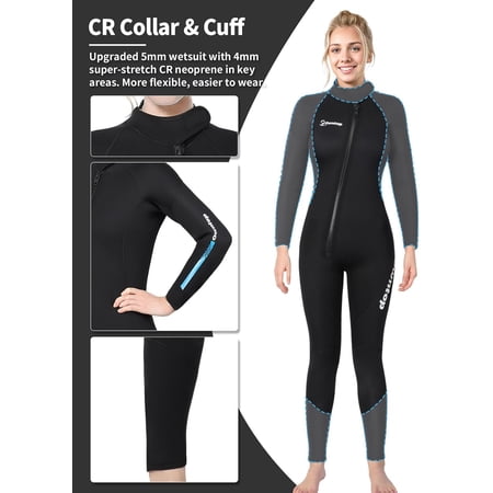 Owntop 5mm Neoprene Long Sleeve UPF 50+, Front Zip, Diving Suit for Women - Small