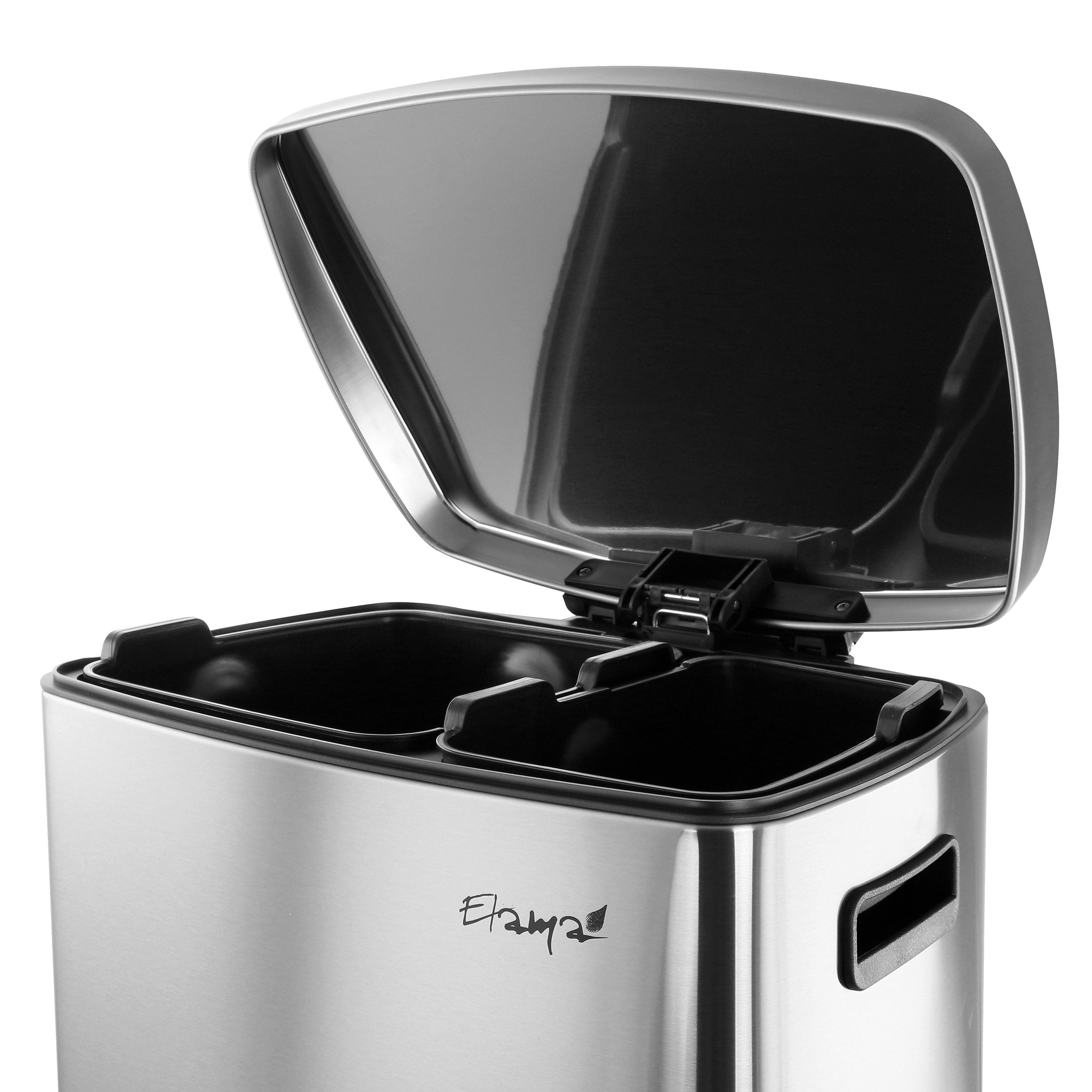 Elama 40 Liter 2 Compartment Large 10.6 Gallon Split Stainless Steel Step Trash Bin with Slow Close Mechanism