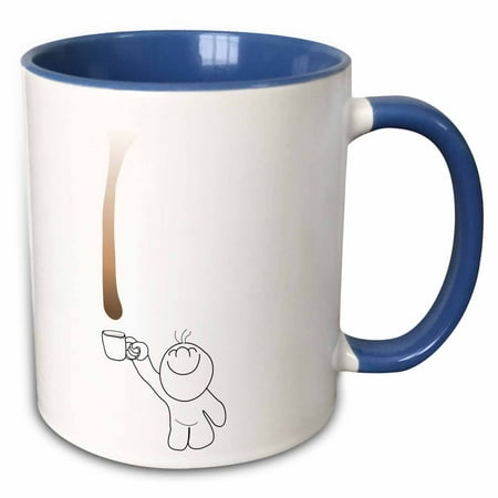 - 3dRose Cute Drip Guy catching chocolate or coffee drop with mug - fun funny humor fake stain unique - Two Tone Blue Mug, 11-ounce