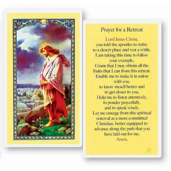 Prayer for Retreat Laminated Catholic Prayer Holy Card with Prayer on Back, Pack of 25