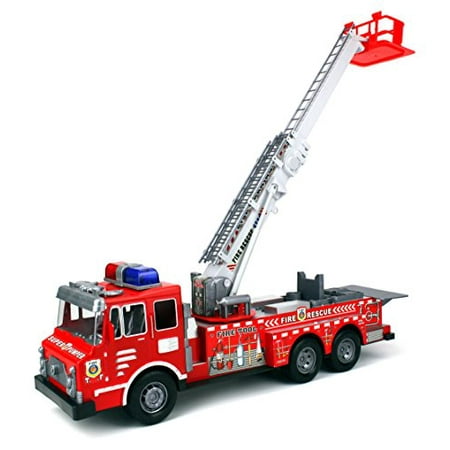 Old Time Fire Truck - Fire Rescue F0358 Chief Team Friction Powered Toy Fire Truck w/ 360° Rotating Extending Crane, No Batteries Required