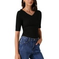 thumbnail image 4 of Camiseta básica casual de mujer con cuello en V, de manga corta, elástica y ligera, talla S, color negro, 4 of 6