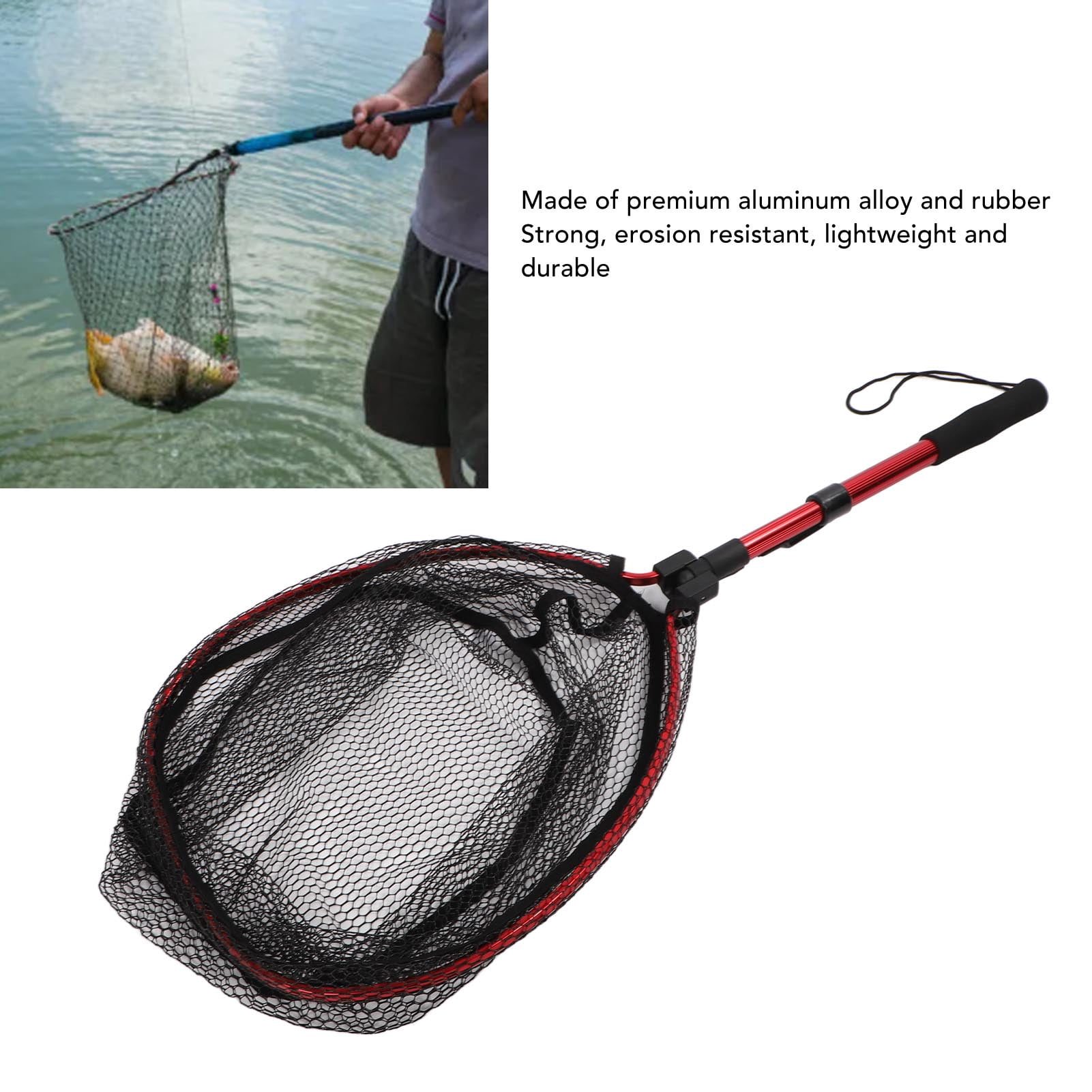 Nieyigj Floating Fishing Net Aluminum Alloy Rubber Foldable Extendable Portable Fish Landing Net for Easy Transportation and Storage Red 17.7 inches / 45 cm for Professional Anglers