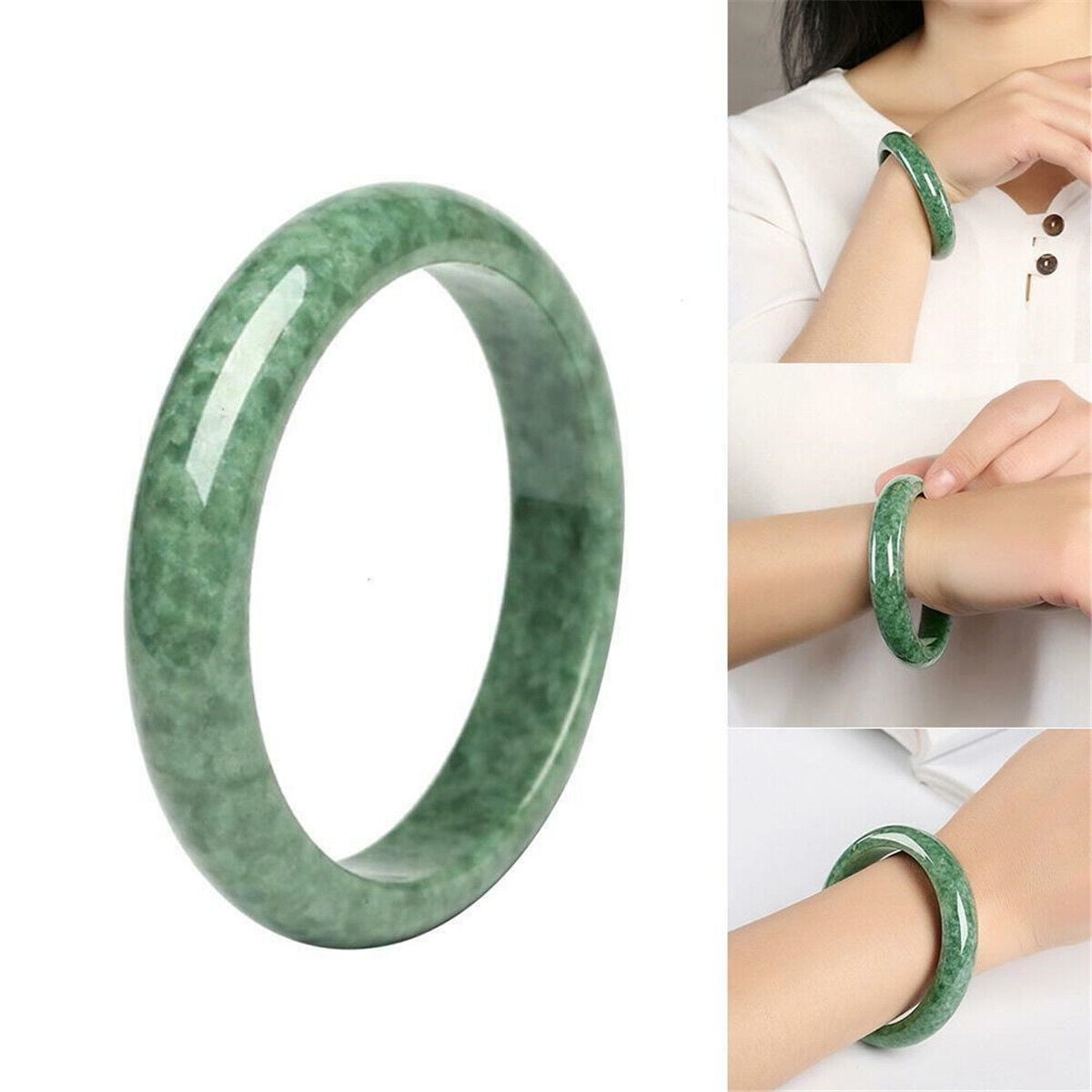 Hand Carved Natural Green Jadeite Jade Beautiful Bracelet Bangle 60 62mm Women s Size One Size