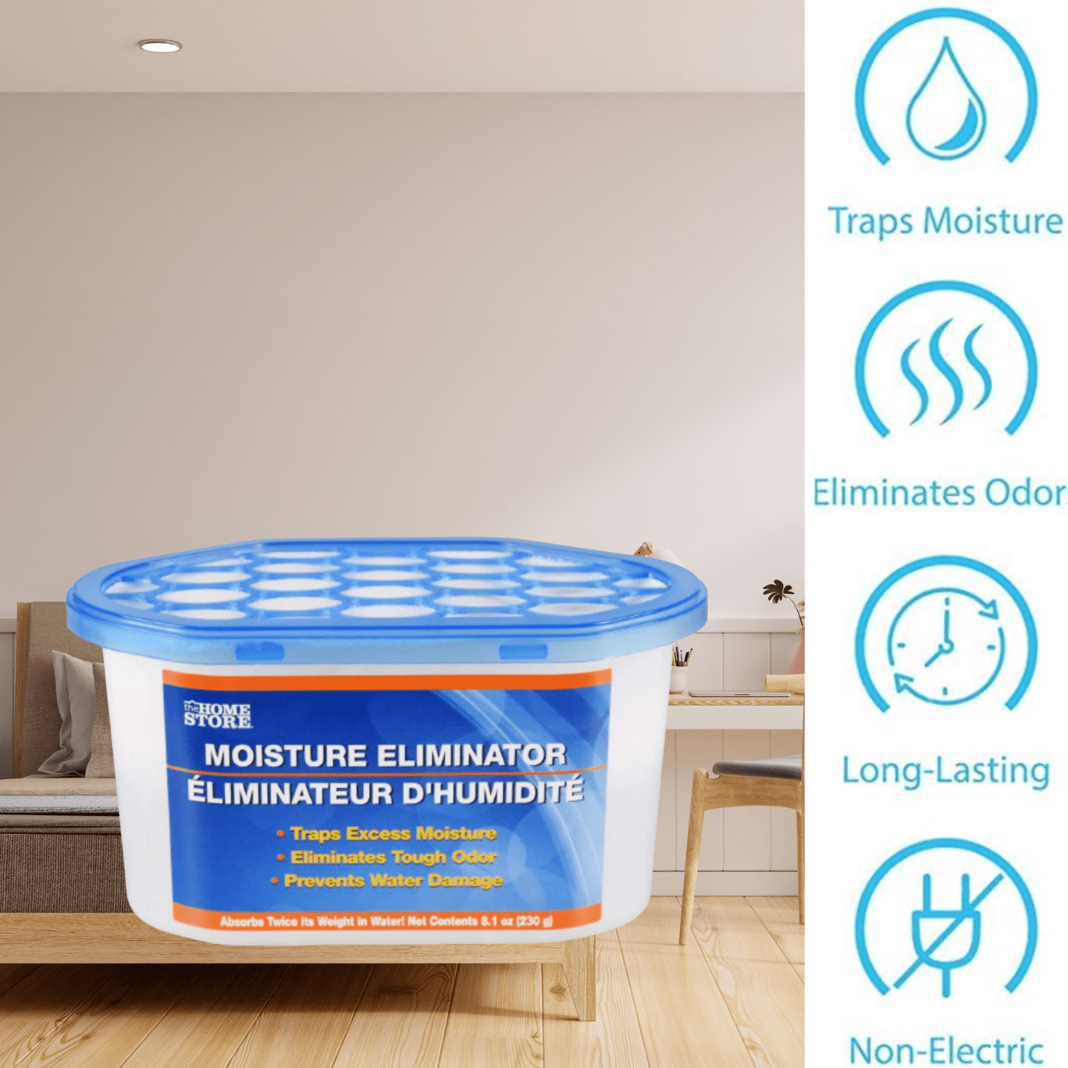 Moisture & Odor Eliminator Dehumidifier Condensation Remover Moisture Absorber for Damp Mould - Home Kitchen Wardrobe Bedroom Office Garage Bathroom Basement 8.1oz (8 Pack) CUSTOM Storage Carrier