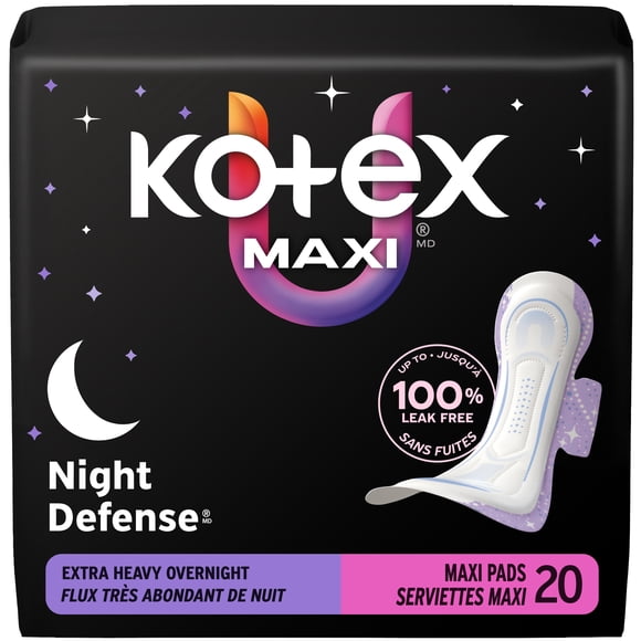 Kotex Overnight Maxi Pads with Wings, Extra Heavy Absorbency, 20 Count