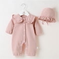 thumbnail image 2 of Bearichfupo Babys Newborn Infant Girls Solid Spring Winter Long Sleeve Button Romper Jumpsuit Hat Clothes,Sizes 0-3 Months, 2 of 4