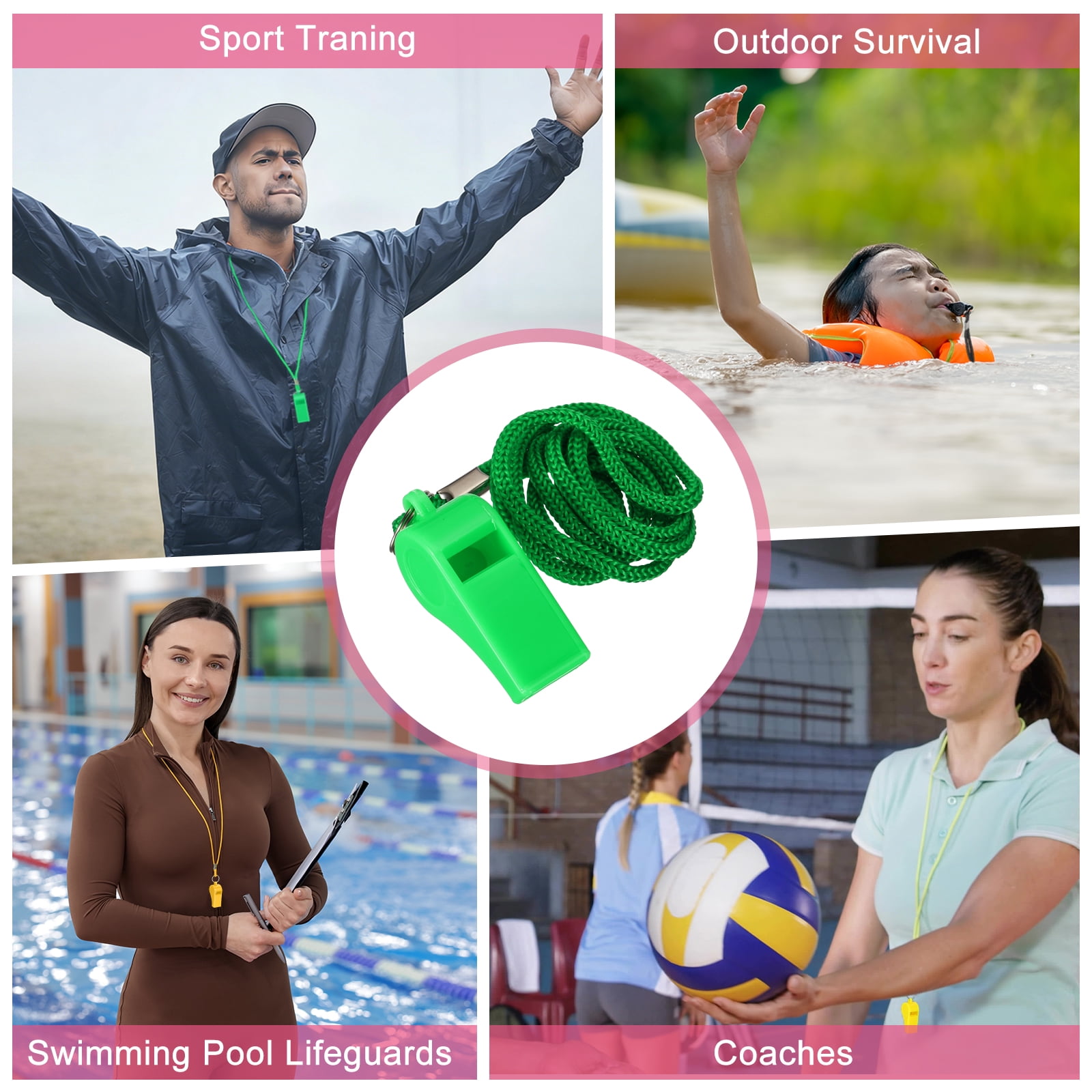Uxcell Plastic Whistles with Lanyard, Training Sports Gather Whistles Loud Crisp Sound Colorful Bulk Whistle 36 Pcs & Green -Fitting for (Coaches/Referee/Outsides/Team Events)