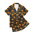 thumbnail image 6 of Feancey Women Halloween Pajama Set Short Sleeve Button Down Pjs and Elastic Waist Shorts Matching Sets Vintage Black Cat Print Loungewear Outfit Multicolor S, 6 of 6
