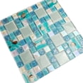 thumbnail image 4 of Hominter Glossy Glass Tile with Ice Crack Effect Resin Shell Beach Style Iridescent Blue Versailles Pattern Elegant Mosaic Kitchen Backsplash Bathroom Shower Wall Tiles (3x12 Sample), 4 of 4