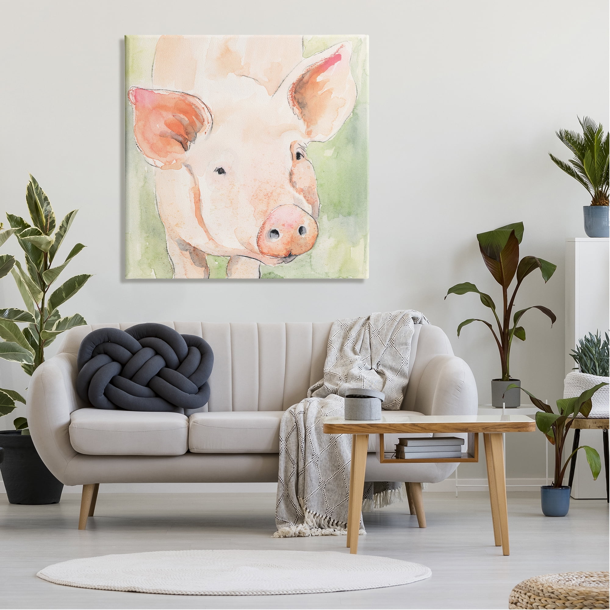 Stupell Industries Modern Pig Portrait Animals & Insects Painting Gallery Wrapped Canvas Print Wall Art, 36 x 36