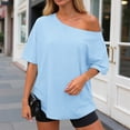 thumbnail image 2 of idosla Womens Off the Shoulder Tops Oversized T-Shirts Short Sleeve Tees Summer 2026 Casual Spring Clothes (Light Blue, XXL), 2 of 5