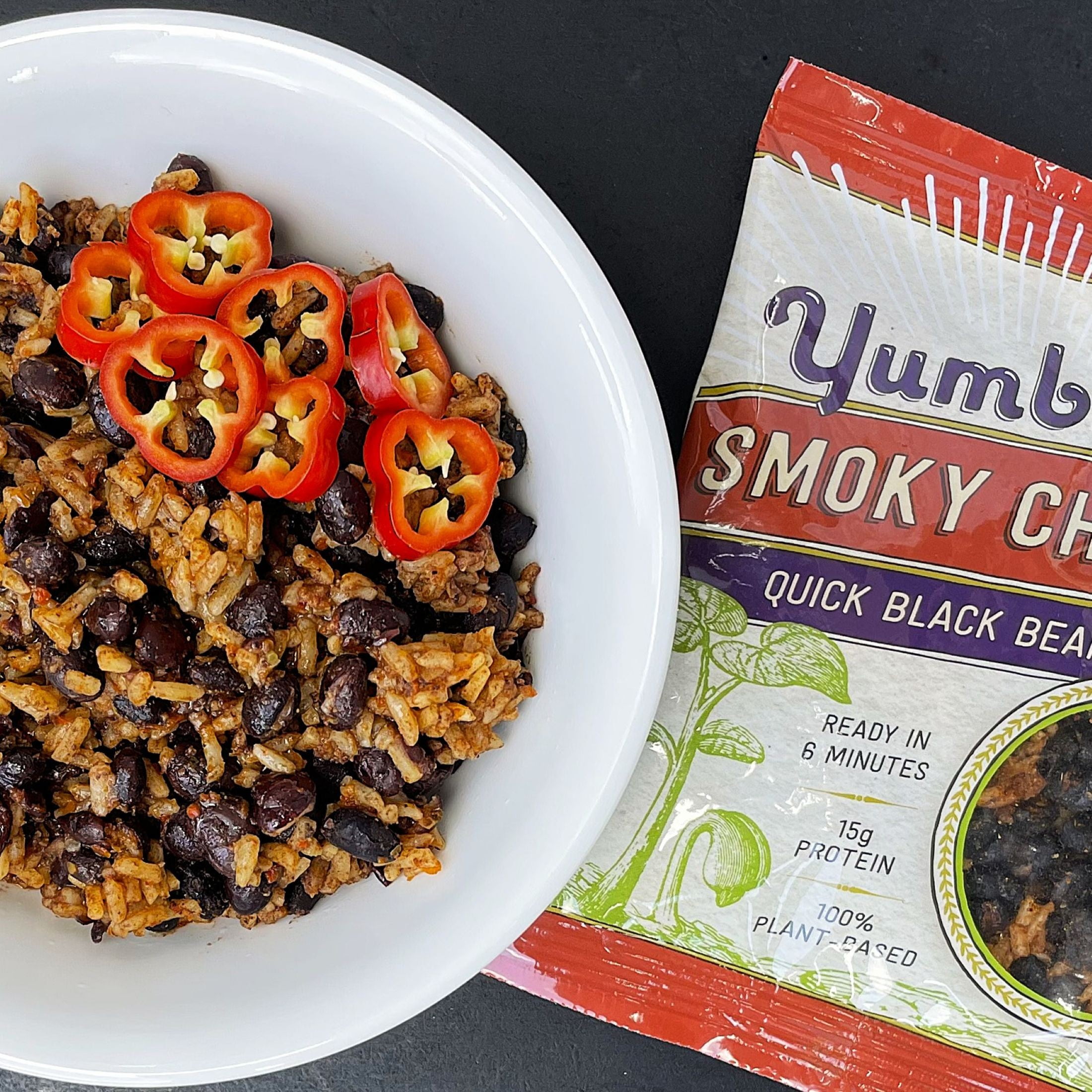 (4 pack) Yumbini Smoky Chipotle Quick Black Beans and Rice Dry Mix, Vegan, Gluten-Free, 3.5oz, Lightweight, Shelf Stable Pouch