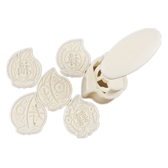 Yammee Plastic Mooncake Mold 50g Oval Peach Stamp Biscuit Cookie Cutter Hand Pressure Mould DIY Fondant Baking Tool Mid-Autumn Festival