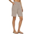 thumbnail image 3 of Duoif Womens High Waisted Long Shorts with Pocket Workout Wide Leg Loose Knee Length Shorts Cotton Short Pants Pull-On Solid Walking, Beige, L, 3 of 7