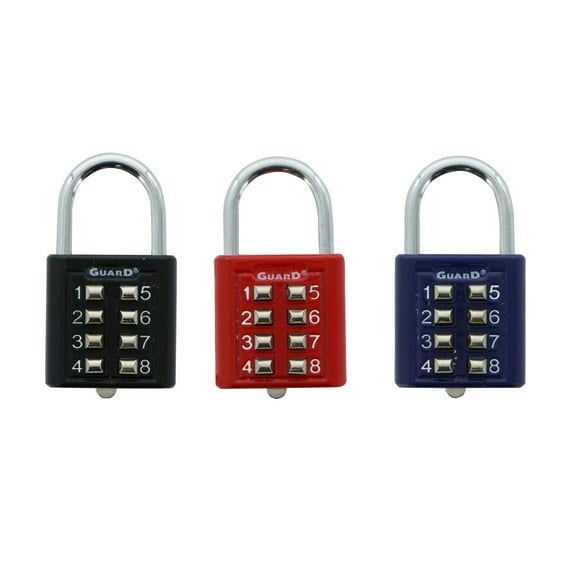 Guard Security Combination Lock 8 Digit Push Button Padlock Random Color, 6-Pack
