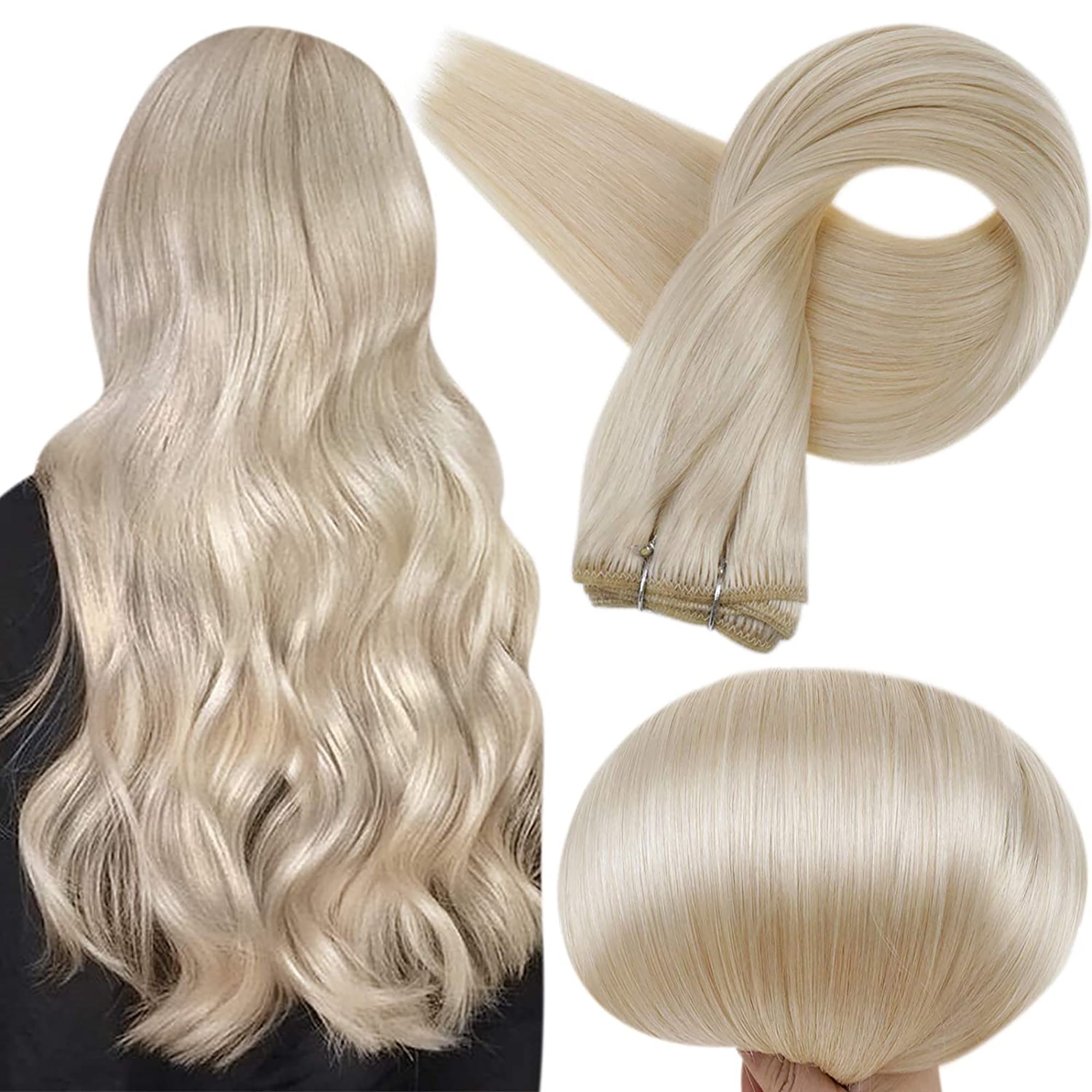 Full Shine Straight Hair Weft Platinum Blonde Sew in Hair Extensions Human Hair  Weave Extension 20 inch 100g 