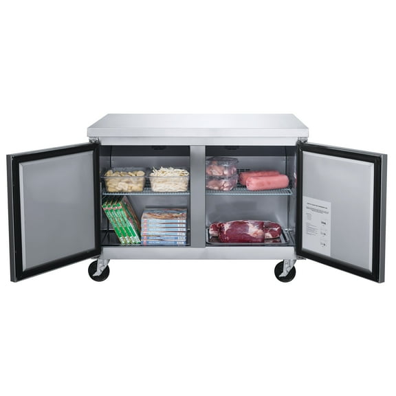 60 in. Two Door Commercial Undercounter Freezer in Stainless Steel 15.53 cu. ft.