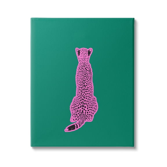 Stupell Industries Pink Cheetah on Green Animals & Insects Painting Gallery Wrapped Canvas Art Print Wall Art, 16 x 20