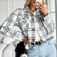 thumbnail image 5 of Women Plaid Short Coat with Pockets Long Sleeve Single Breasted Casual Coat for Daily Wear White S, 5 of 8