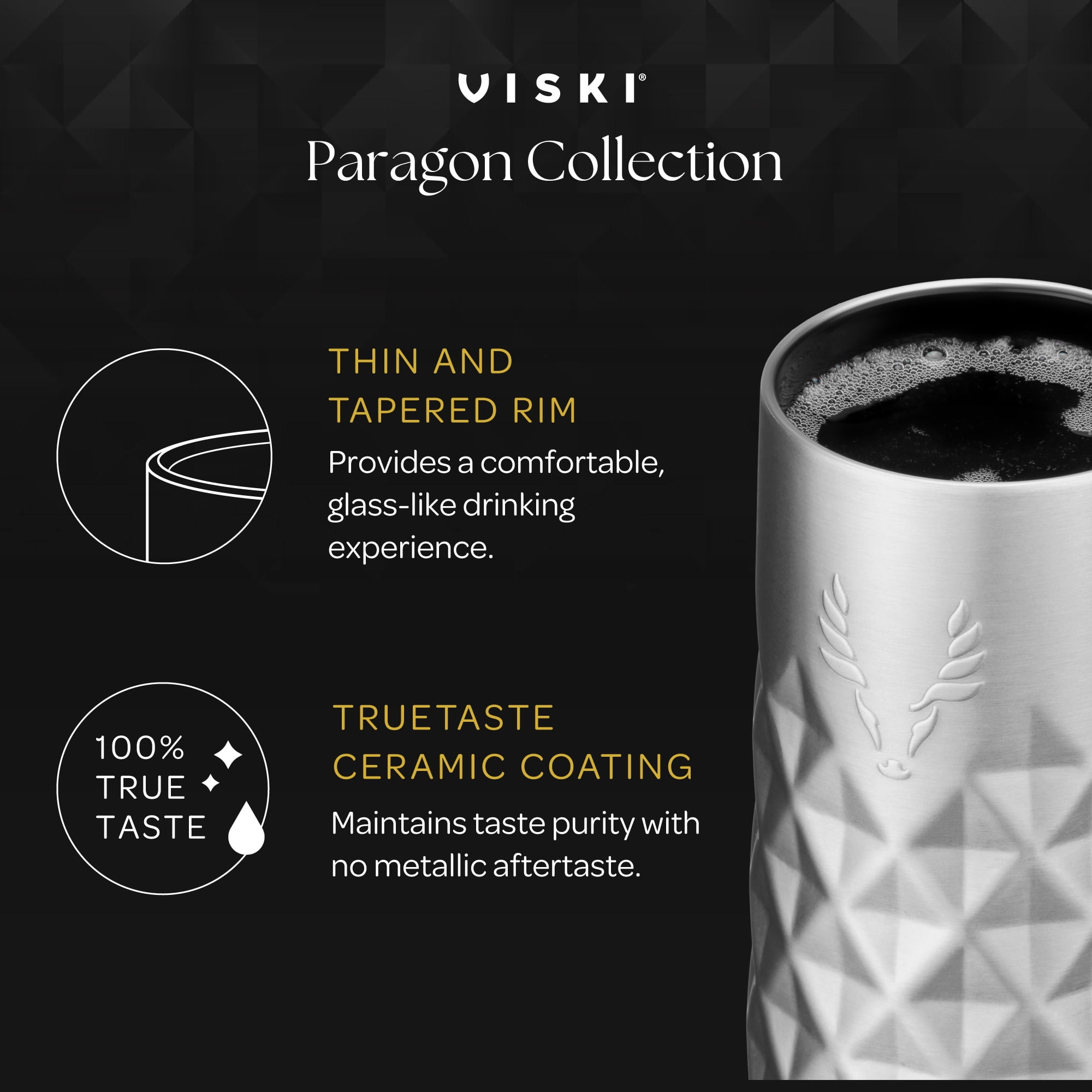 Viski Paragon Champagne Flute, Stainless Steel Drink Tumbler, 9 oz Platinum