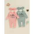 thumbnail image 3 of Spewahor Infant Baby Girl Fall Romper Letter Print Ribbed Long Sleeves Round Neck Full Length Jumpsuit with Headband, 3 of 9