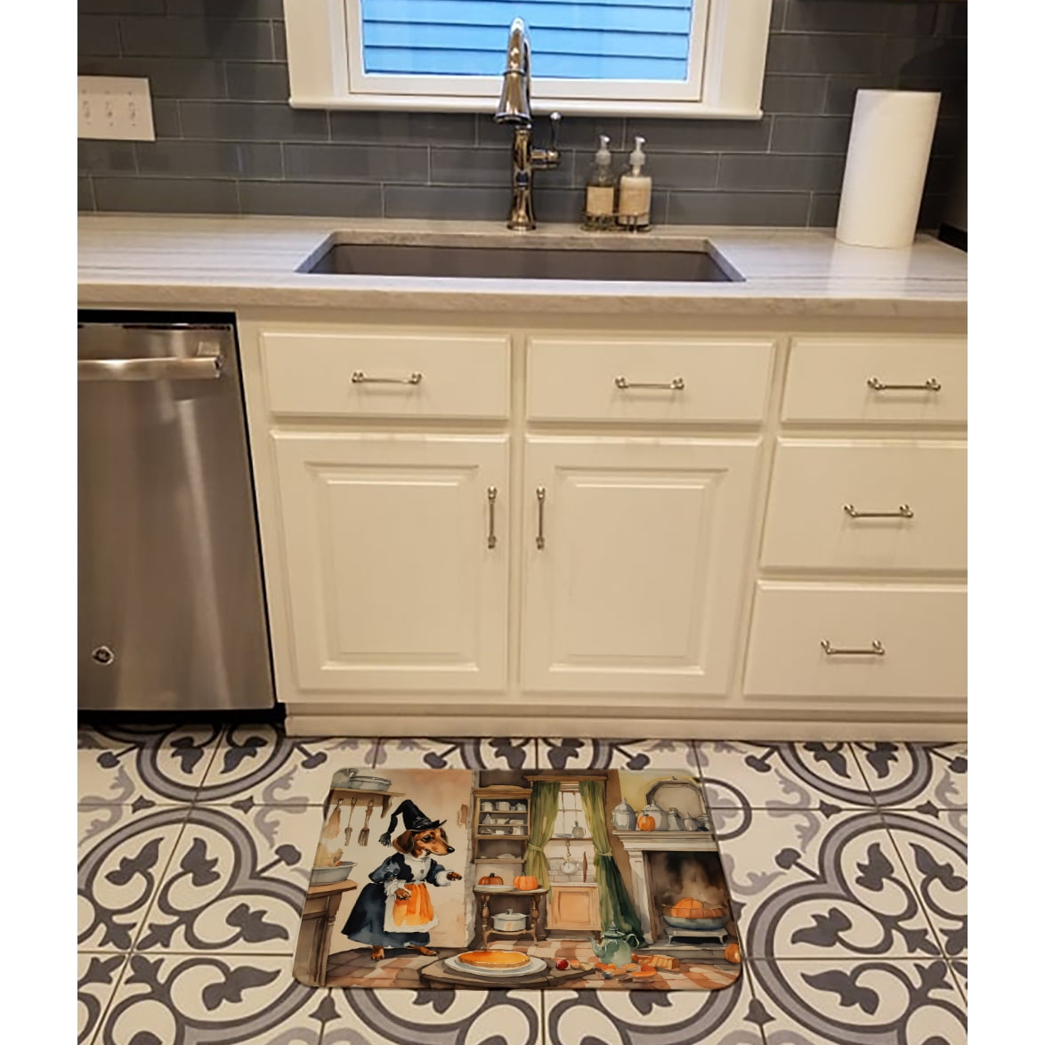 Carolines Treasures DAC1769RUG 19 x 27 in. Unisex Dachshund Fall Kitchen Pumpkins Memory Foam Kitchen Mat