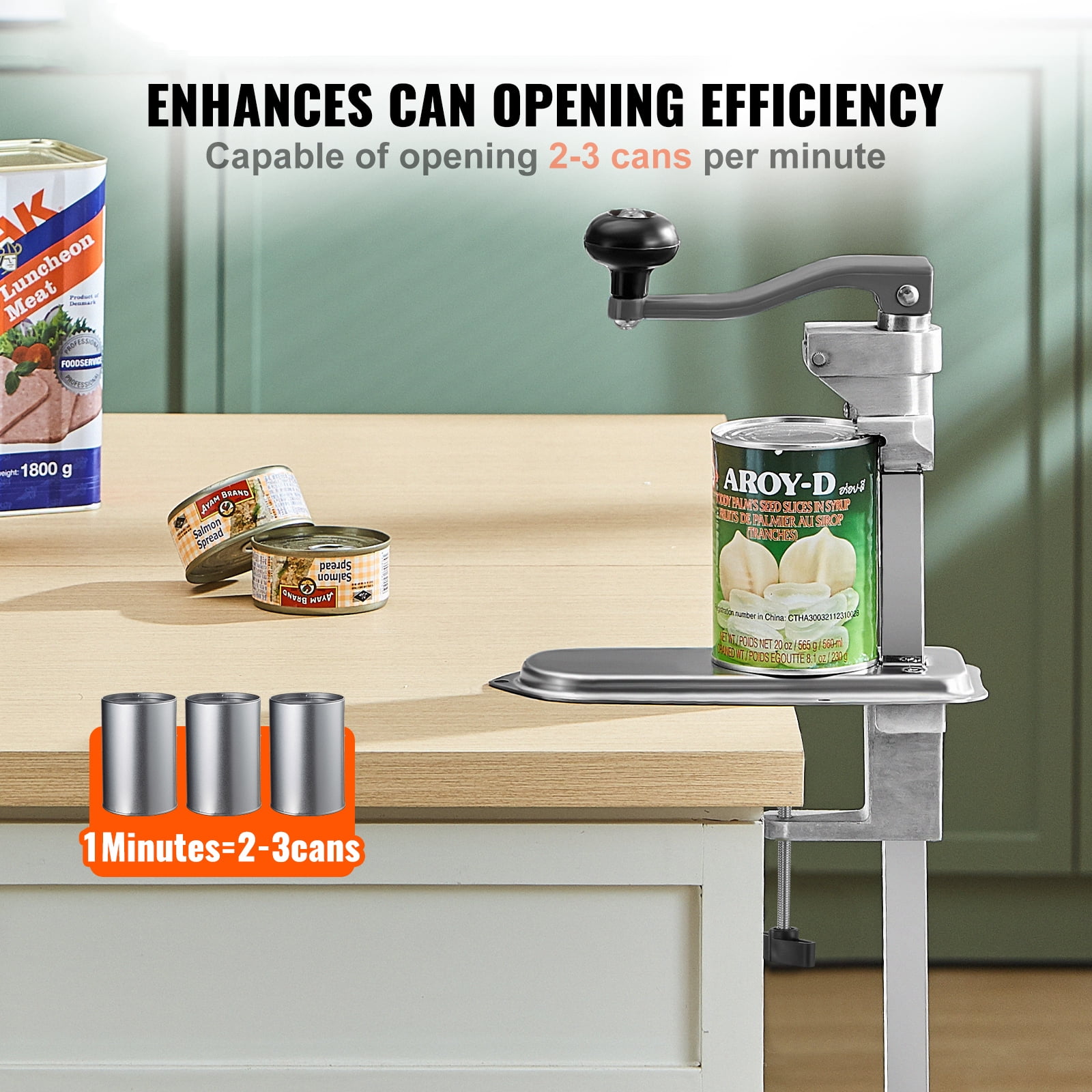 KFFKFF Commercial Manual Can Opener,Heavy-Duty Tabletop Tool for Cans Up to 15.75 Inches Tall,Adjustable Height with Screw and Clamp Mounting, Ideal for Restaurants, Hotels, and Food Service Settings