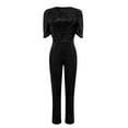 thumbnail image 5 of ZAZYULZ Charming Women's Round Neck Medium Sleeved Waistband Loose Fitting Wide Leg Sequin Jumpsuit(Black,Xxl), 5 of 6