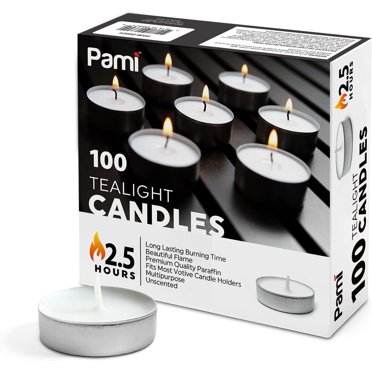 PAMI Tealight Candles 100-Pack – Small 1in Round Unscented Candles with 2.5-Hour Burn Time, Perfect for Votive Holders