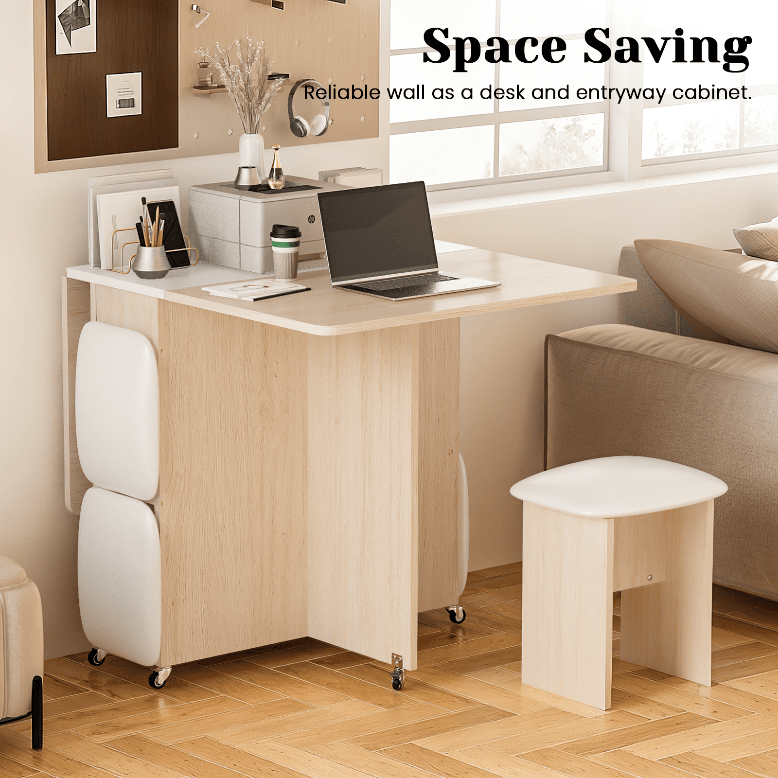 Baxluxe Folding Kitchen Table with Chairs,Dining Table Set for 4,Drop Leaf Table with 6 Wheels,Expandable Dining Table,Multifunction Expandable Table for Living Room, Folding Kitchen Table