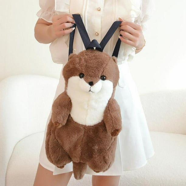 Plush Daypack Cartoon Sea Otter Plush Backpack Adult Women Casual Daypack Backpacks Cartoon Soft Plush Bag Animal Doll Backpack Cute Soft Shoulder