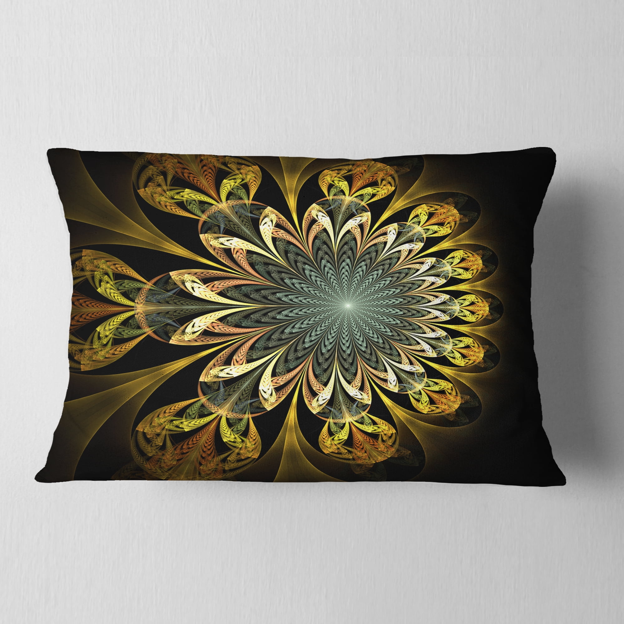 Designart Dark Yellow Digital Flower - Abstract Throw Pillow - 12x20