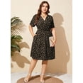 thumbnail image 4 of SHOWMALL Women's Plus Size Dress, Crossover Wrap V Neck Summer Dress with Pockets, Classic Leopard Brown 3X Elastic High Waist A-Line Casual Party Work Dress, 4 of 7