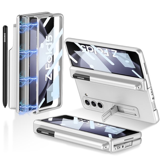 Rugged Case for Samsung Galaxy Z Fold 5 Full Body Case,with Built-in Screen Protector Magnetic Hinge Protection Pen Holder Hidden Stand Hybrid Shockproof Protection Case for Z Fold 5,Rosegold