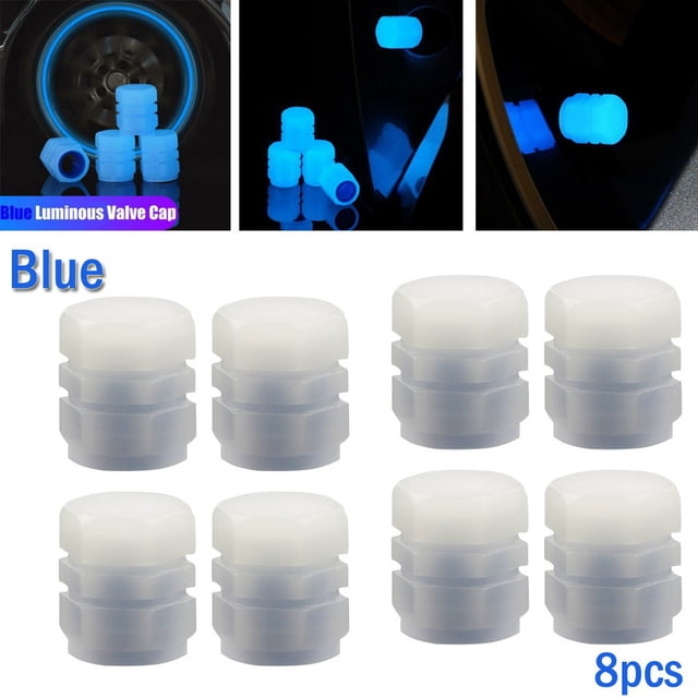 Lefu 4/8/16pc Car Wheel Tire Valve Cap Tyre Rim Stem Covers Luminous Dust Cover Blue