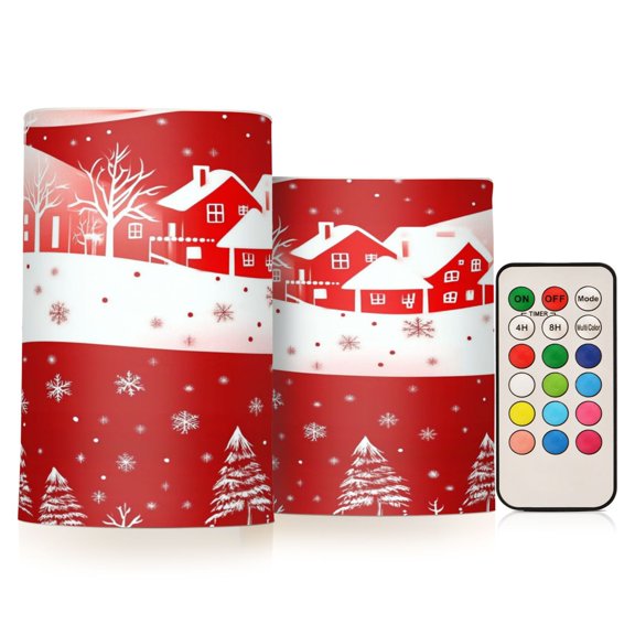 2 PCS Flameless Candles with Remote Timer LED Battery Operated Flickering Candle Light for Wedding Table Home Decoration Gifts Christmasthemed Graphic Elements